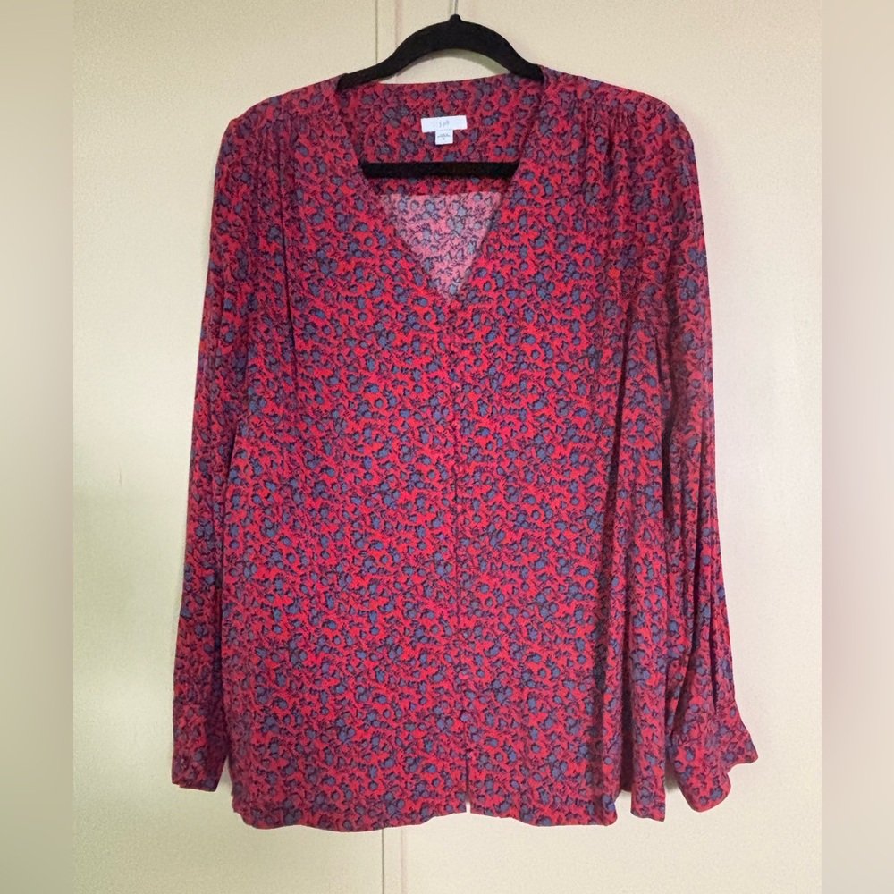 J. Jill Vibrant Red and Blue Floral Blouse